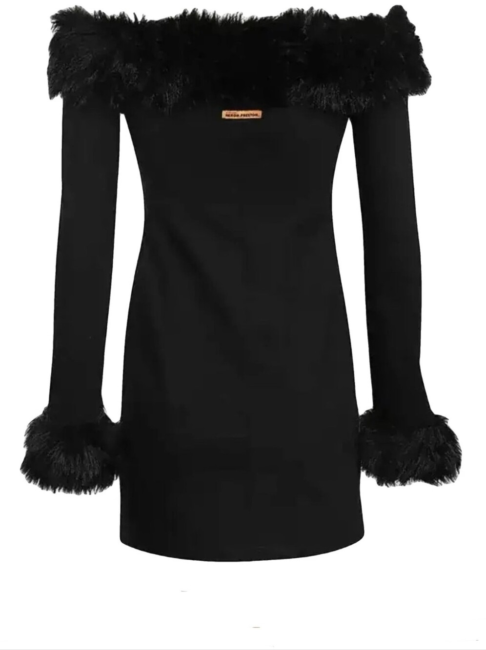 HERON PRESTON Black Off-The-Shoulder Faux Trim Minidress Size XXS NWT